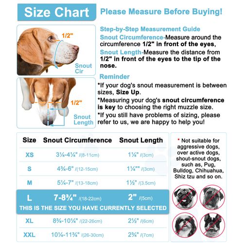 LUCKYPAW Dog Muzzle, Mesh Muzzle for Large Medium Dogs, Soft Mouth Cover to Prevent Biting Chewing, Drinkable Breathable Adjustable Puppy Mouth Guard(L, Baby Blue)