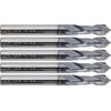 5 pcs Solid Carbide Drill Mills, 1/4" Drill Diameter, TiAlN Coated, 90° Point Angle, 2 Flute, 3/4" Flute Length