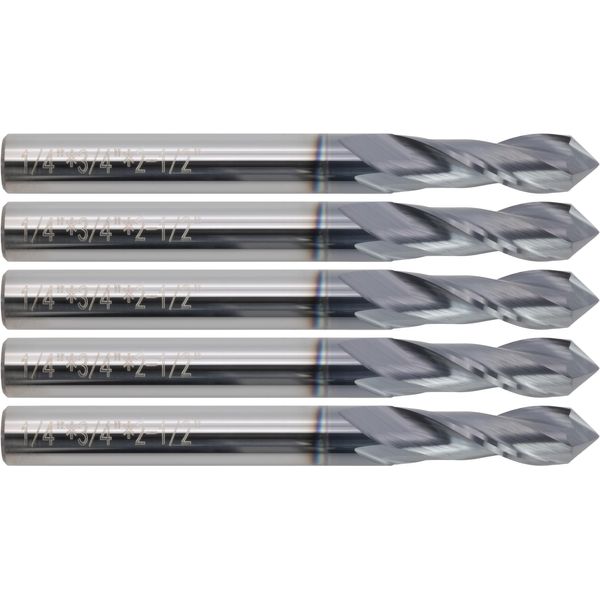 5 pcs Solid Carbide Drill Mills, 1/4" Drill Diameter, TiAlN Coated, 90° Point Angle, 2 Flute, 3/4" Flute Length
