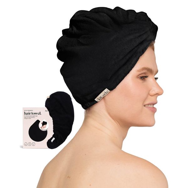 Kitsch Microfiber Hair Towel Wrap for Women - Quick Dry Towel | Microfiber Towel for Hair | Hair Drying Towel Wrap for Long Hair | Hair Towels for Women | Hair Turban Towel for Wet Hair (Black)