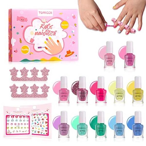 TOMICCA Children&#39;s Nail Polish, Peelable Nail Polish, Water-Soluble Nail Polish, 12-Color Set, Nail Polish, Makeup Set, Kids Nail Polish, Kids&#39; Birthday, Girls, Gift