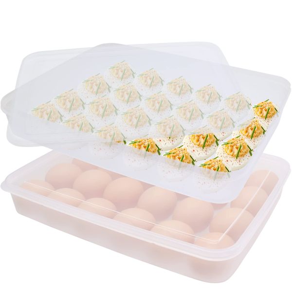 Anyumocz 2 Pack Covered Egg Holder,Clear Egg Holder Storage Container,Stackable Plastic Refrigerator Egg Trays for Deviled Egg,Protect and Keep Fresh(48 Eggs)