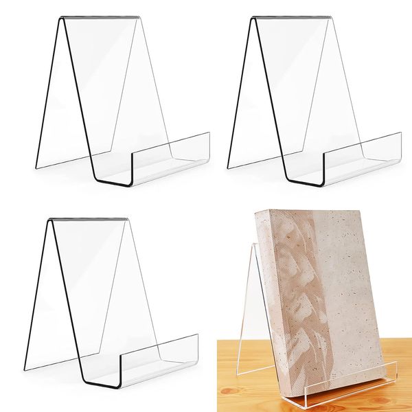 Demarsen 3 pcs Clear Acrylic Book Stand Transparent Book Display Stand Perspex Display Stands for Displaying Books,Notebooks,Picture Books