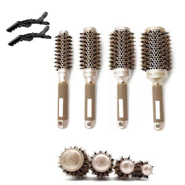 Round Brush Set for Blow Drying, Professional Hair Styling Brush, Thermal Durable Thermal aluminium Barrel Round Curling Brush Boar Bristle Round Hair Brush for Women (Boar Bristle comb)