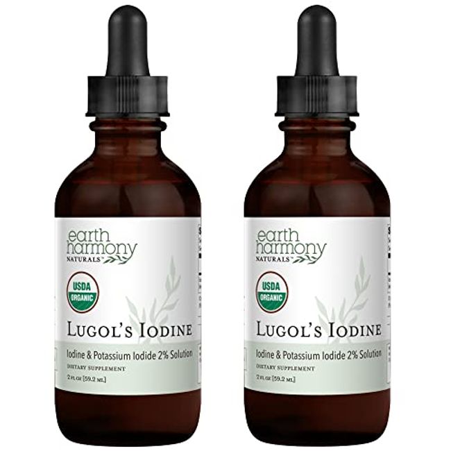 Organic Lugol's Iodine (2-Pack), Iodine and Potassium Iodide 2% Solution 3000 mcg - Liquid Supplement Drops for Thyroid Support for Women & Men, Metabolism Health, Detox Boost - 395 Servings (2 Fl Oz)