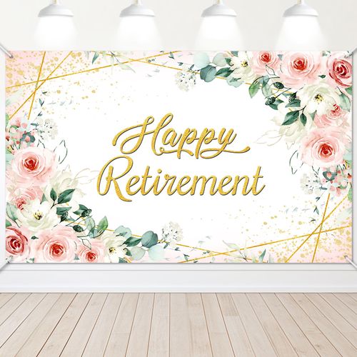 Avezano Happy Retirement Backdrop for Women Rose Pink Floral Gold Dots Retirement Party Banner Lady's Retirement Party Decorations The Aged Women Retirement Party Supplies 70.8 x 43.3 Inch