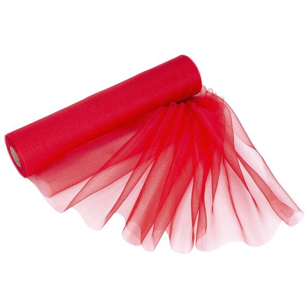 Trimming Shop Organza Roll Snow Sheer Glitter Fabric 25m x 29cm for Wedding Venue, Chair Bow Sash, Table Runner, Christmas Event, Party Decoration, DIY Craft Projects, Red