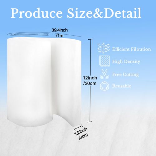 MAQIHAN Aquarium Filter Pad - Aquarium Filter Media,39.4 x 11.8in Media Roll for Fish Tank, Ponds,Garden, Saltwater,Fershwater,Plant, Trutle(White)