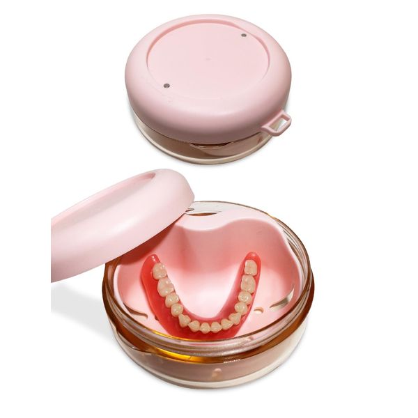 Denture Case [Dental Hygienist/Supervision] [Safe Sealed Design] Mouthpiece Case Retainer Case Cleaning Case Denture Cleaning Case Cleaning Agent Partial Denture Case Mizuku (Pink, Single Item)