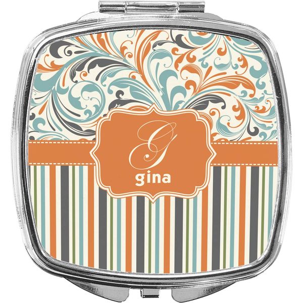 YouCustomizeIt Personalized Orange Blue Swirls & Stripes Compact Makeup Mirror
