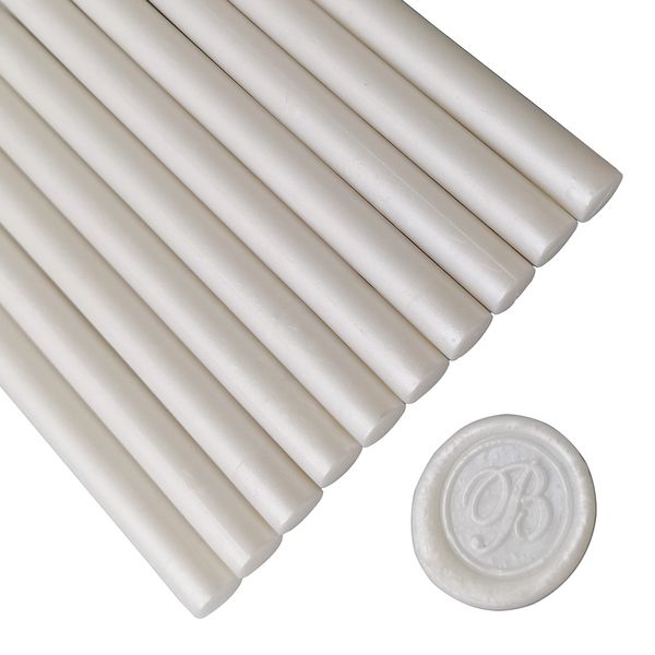 10 Pieces Pearl White Sealing Wax Sticks for Wax Seal Stamp, AMTOL Sealing Wax Sticks for Glue Gun,Great for Wedding Invitations, Wine Packages,Cards Envelopes, Gift Wrapping. (Pearl White)