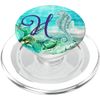 Blue Seahorse Monogram Letter H Art Script Initial Letter PopSockets PopGrip for MagSafe