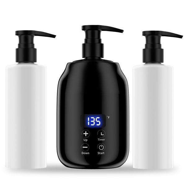 Lotion Warmer Dispenser Heater, Oil Bottle Warmer, Massage Oil Warmer Bottle Professional Electric Lotion Heater for Home, Salon SPA Massage Body Therapy, with TWO Oil Bottle, UK CABLE (Black)