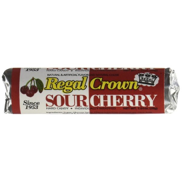 Regal Crown Sour Cherry Candy Rolls | Traditional Sour Cherries Candy | Tart and Tangy Old Fashioned Sour Cherry Hard Candy Brought To You By Iconic Candy | 24 Count