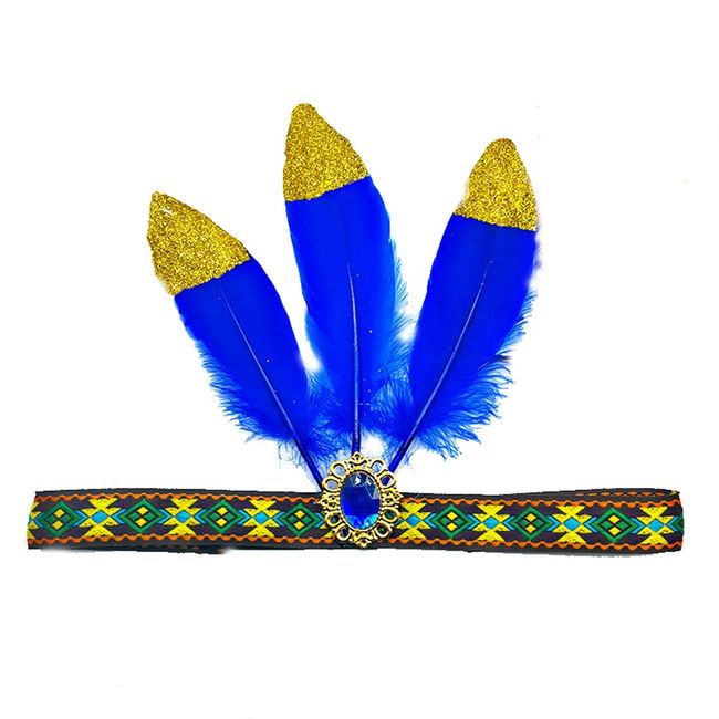 Mrotrida Women's Gold Powder Feather Headband Carnival Dance Show Feather Headpiece Headdress (Blue Gold)