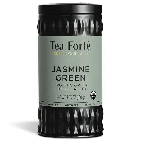 Tea Forte Organic Green Tea, Makes 35-50 Cups, 3.53 Ounce Loose Leaf Tea Canister, Jasmine Green