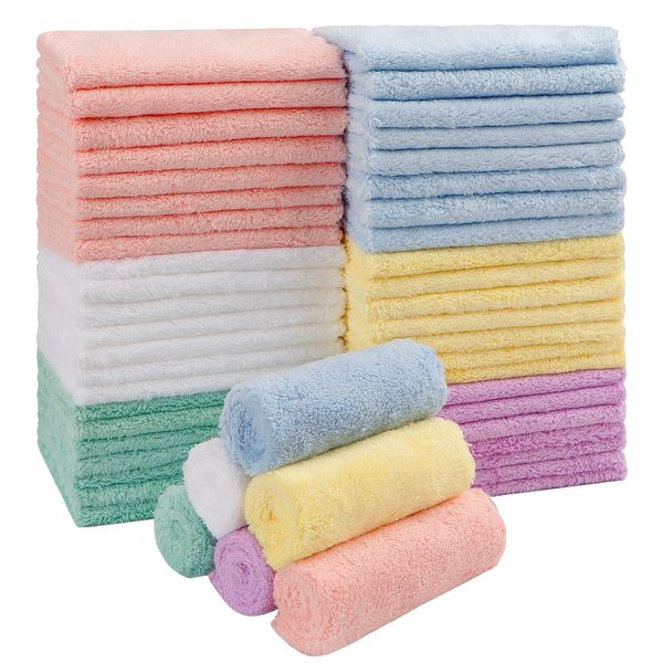 HOMEXCEL Baby Washcloths 50 Pack,Microfiber Coral Fleece Baby Bath Face Towel 7x9 Inch Extra Absorbent and Soft Burp Cloth and Wash Cloths for Newborn,Infants and Toddlers,Gentle On Sensitive Skin