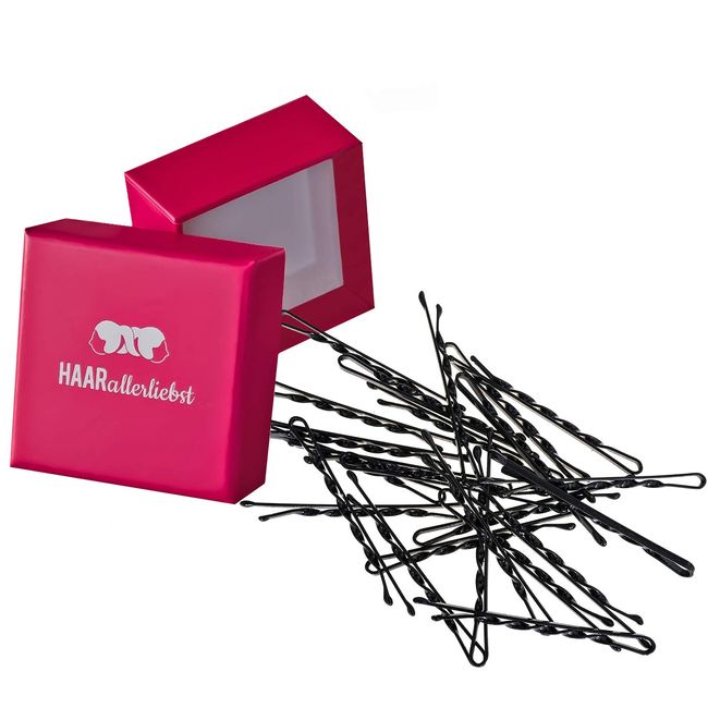 24 toka Bobbypins döner biçimli siyah, aşırı tutuş, pembe Box Haarallerliebst