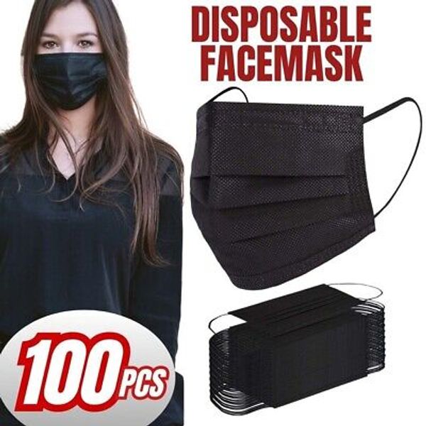 100 PCS Protective Disposable Face Mask Cover 3 Ply Disposable Masks - Black