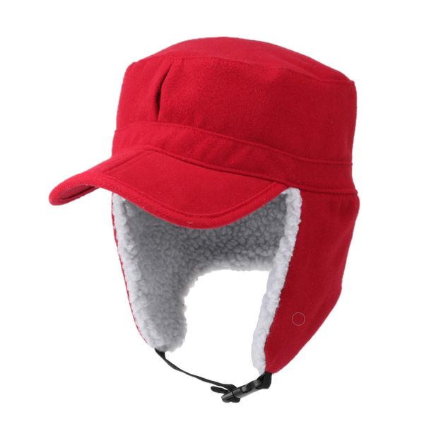 Winter Men Women Tweed Trapper Hunting Hat Elmer Fudd Army Cadet Cap Buffalo Fleece Ear Flaps Red