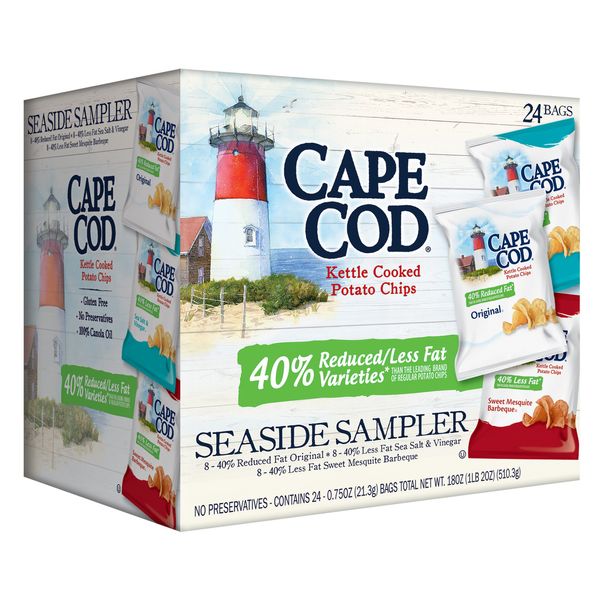 Cape Cod Potato Chips, Reduced Fat Kettle Cooked, Seaside Sampler (24 Count) Variety Pack