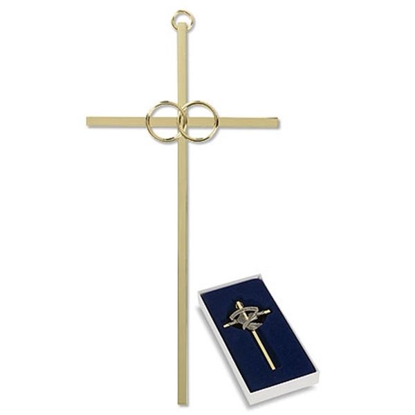 Interlocking Wedding Rings 8 Inch Brass Cross in Gift Box