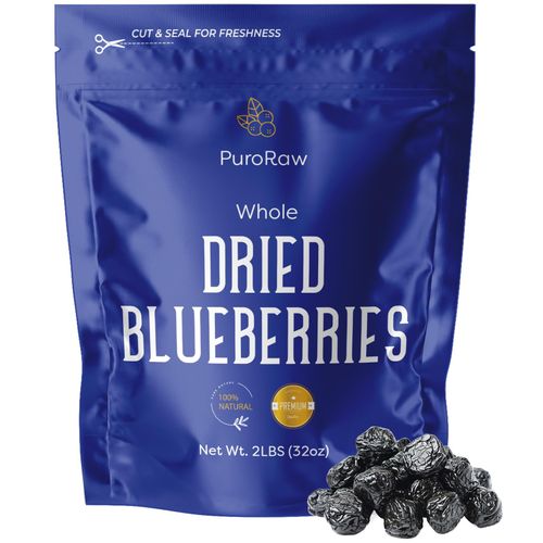 PuroRaw Dried Blueberries No Sugar Added, 2 lbs. Blue Berries Fruit, Dehydrated Blueberries Fresh Dried Blueberries Bulk, Blueberry Raisins. All Natural, Non-GMO, Batch Tested, 2 pounds