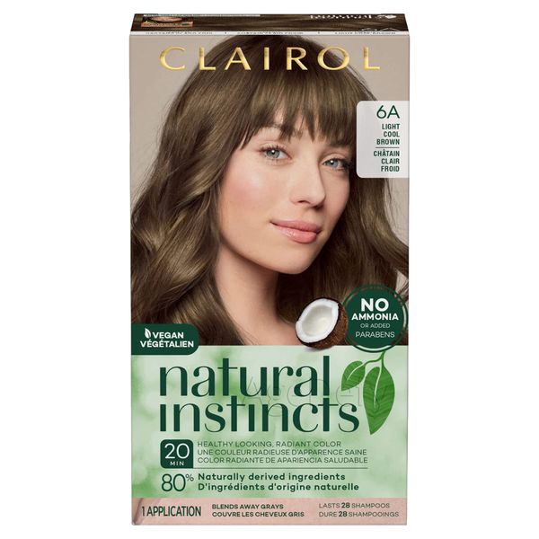 Clairol Natural Instincts Demi-Permanent Hair Dye, 6A Light Cool Brown Hair Color, Pack of 1