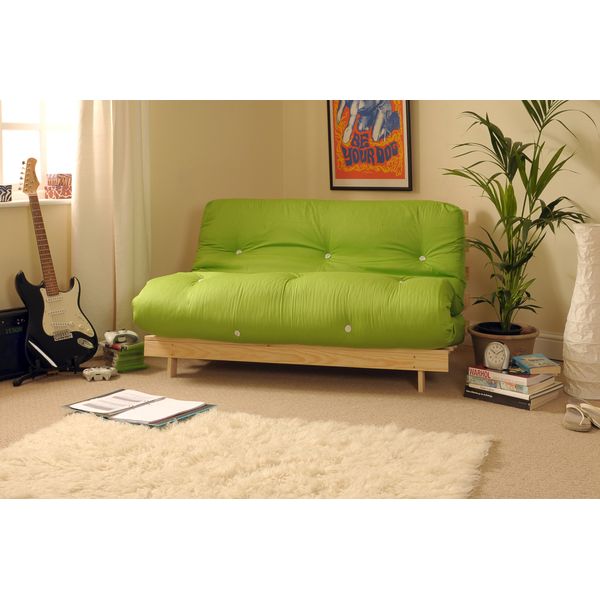 Comfy Living 4ft Small Double 120cm Wooden Futon Set with LIME GREEN Mattress