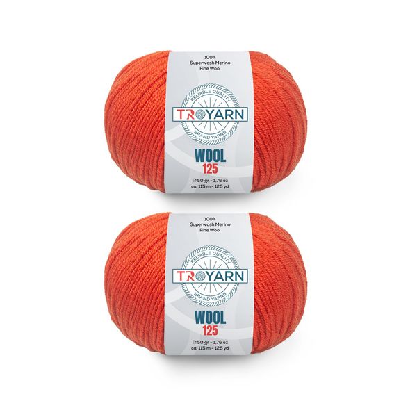 Troyarn Wool 125 (2- Skeins Pack) 100% Superwash Merino Fine Wool Light Worsted Weight #3 Soft Knitting and Crochet Yarn for Crocheting and Knitting (2 x 1.76 oz)/(2 x 125 Yds)(10918-Pomegranate)