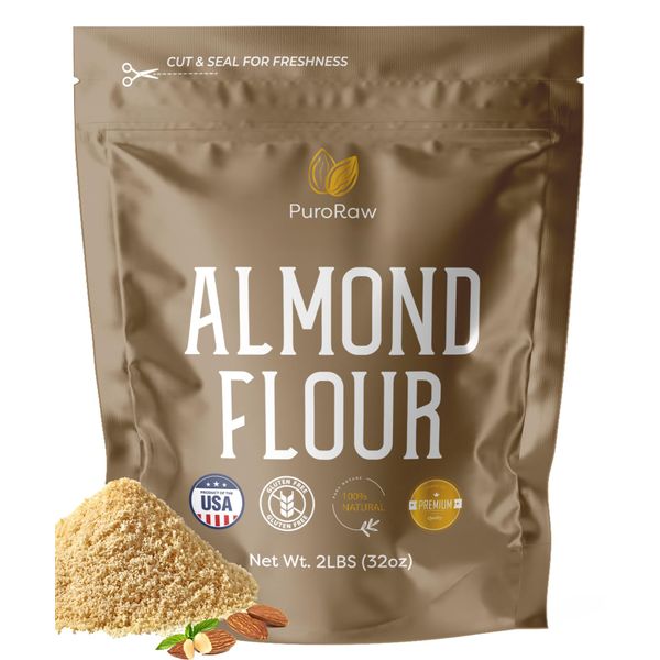 Almond Flour, 2lb, Blanched Almond Flour for Baking, Fine Almond Flour Keto, Almond Powder, Keto Flour, Almond Meal, Gluten Free Flour, Non-GMO, Batch Tested, 2 Pounds, By PuroRaw.