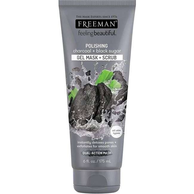 Freeman Feeling Beautiful Facial Polishing Mask, Charcoal & Black Sugar 6 oz (Pack of 6)