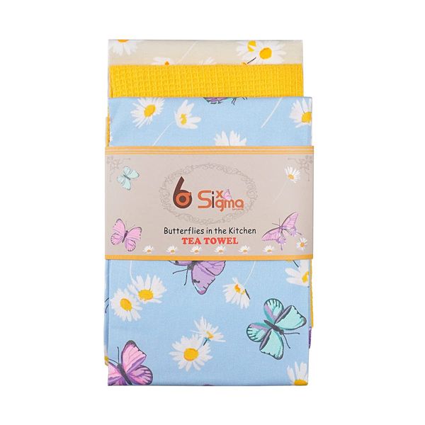 SiXsigma Sports Tea Towels 100% Cotton Decorative Kitchen Cooking Dish Linen Cooking BBQ,Pack of 3- Novelty Tea Towels Grill Bake Ware gifts Butterfly Daisy-dish cloths for washing up