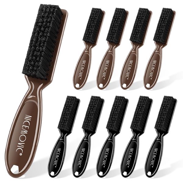 NICEMOVIC 10 Pcs Barber Clipper Cleaning Brush, Barber Accessories Cleaning Supplies, Blade Trimmer Cleaning Mini Brush Bulk Set Duster Manicure Nylon Brush Hair Styling Brush Tool (Black&Brown)