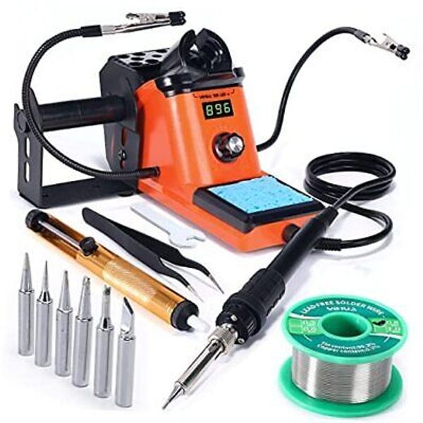 926 III 60W LED Display Soldering Iron Station Kit w 2 Helping Hands, 6 Orange