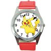 RED Leather Round Quartz Watch for Yellow Plush Fans