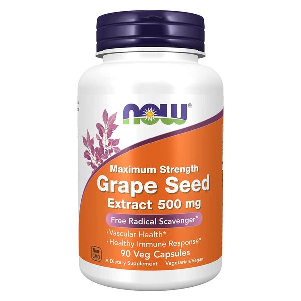 NOW Grape Seed Extract Maximum Strength 500 mg - 90 Veg Caps,  Immune booster