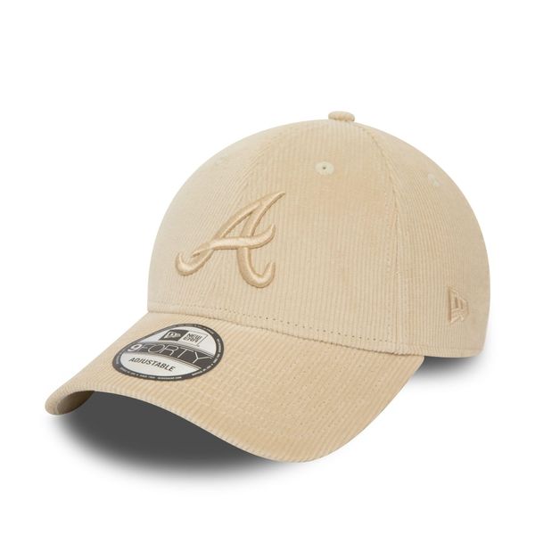 New Era Atlanta Braves MLB Baseball Cap beige Teamlogo gebogener Schirm 9Forty Cord Kappe Hut - One-Size