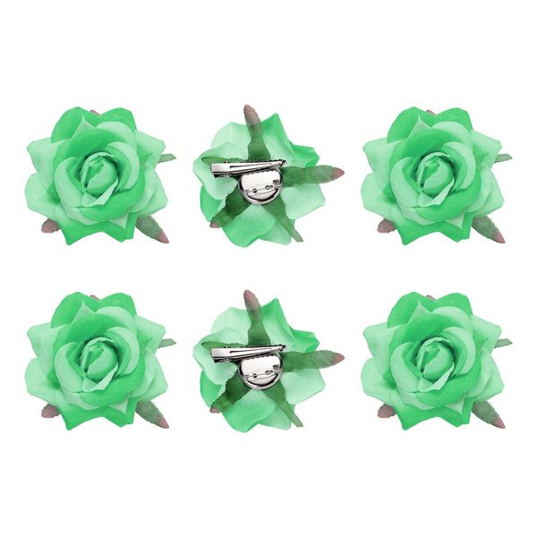 sourcing map 6 Pcs Rose Flower Hair Clips 3 Inch Flower Hair Pins Flower Brooch for Women Hair Accessories Bright Green