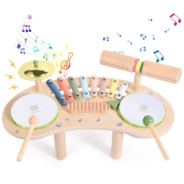 Asweets 7 in 1 Kids Drum Set for Toddlers Wooden Xylophone Musical Instruments Kit Play Set for Toddler Baby Drum Set Montessori Toys Sensory Toys Birthday Gifts for Girls Boys