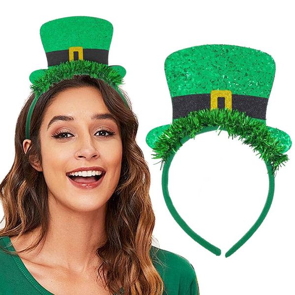 Uranian St. Patrick's Day Headbands Green Hat Headpiece Glitter Tinsel Irish Festival Hair Accessories for Women and Girls