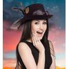 Attitude Studio Steampunk Costume Fedora Hat with Goggles Feather Gears - Black