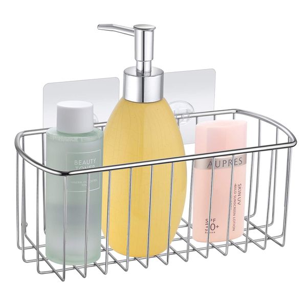 MaxHold Traceless Self Adhesive Rectangular Basket, Stainless Steel Shower Caddy Never Rust, Bathroom Storage Shelf, Kitchen Organizer Rack