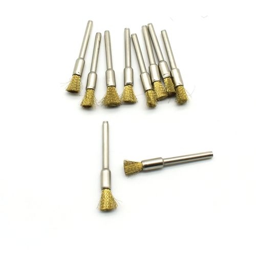 TMAX 10 pc Brass Bristle 1/4 Inch Pen Wire Brush with 1/8 Inch Shank for Dremel and Other Rotary Tools on Rust Removal, Corrosion and Scrub Surfaces