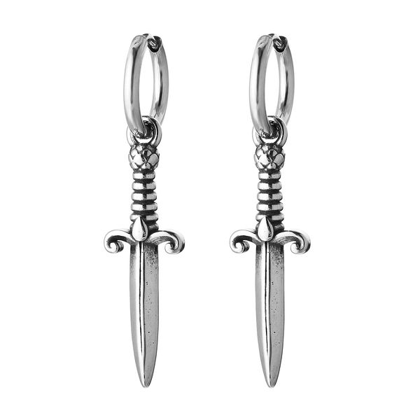 HZMAN Medieval Sword Dangle Drop Earrings for Men Women Stainless Steel Hip Hop Gothic Retro Dagger Hoop Earrings Jewelry Gift