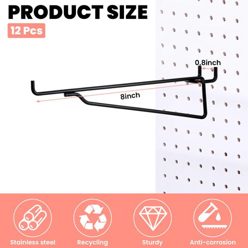 Ubamdom 12 Pcs Pegboard Shelf Hooks, Black Peg Board Brackets 8 Inch, Metal Utility Hook Set, Various Tools Storage Arrange System for Garage, Craft, Workshop, Workbench