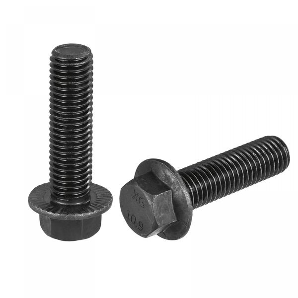 sourcing map M14x50mm Hex Serrated Flange Bolts 10.9 Grade Carbon Steel Screws 2pcs