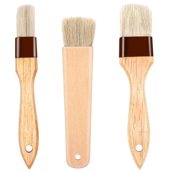 CKANDAY 3 Pack Pastry Brushes with Natural Bristles, Beech Wood Handles (1, 1.5, 1.8 Inches), Dishwasher Safe