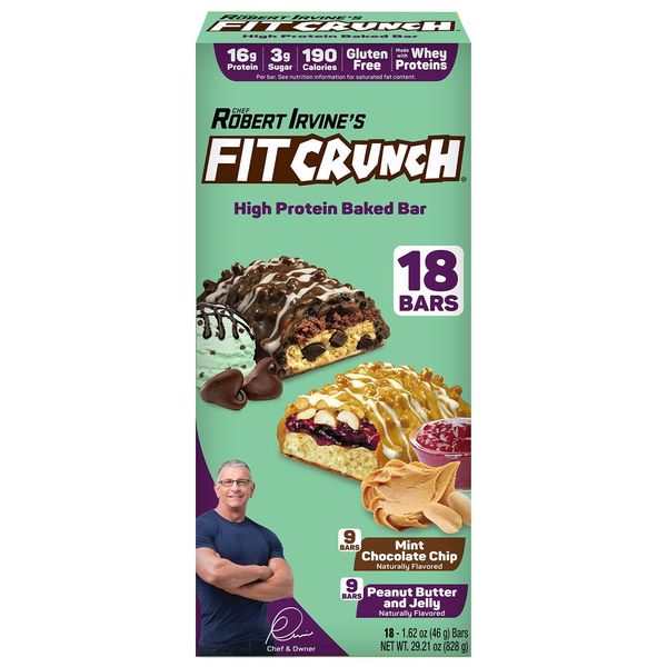 FITCRUNCH Protein Bars, Snack Size Variety Pack, Gluten Free (18 Bars, Mint Chocolate Chip & Peanut Butter Jelly)