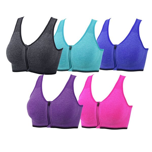 YEYELE Womens Sports Bras 5 Pack Zip Front and Removable Pads Tank Top Racerback Padded Yoga Sports Bra for Women(5 Pack,XL)